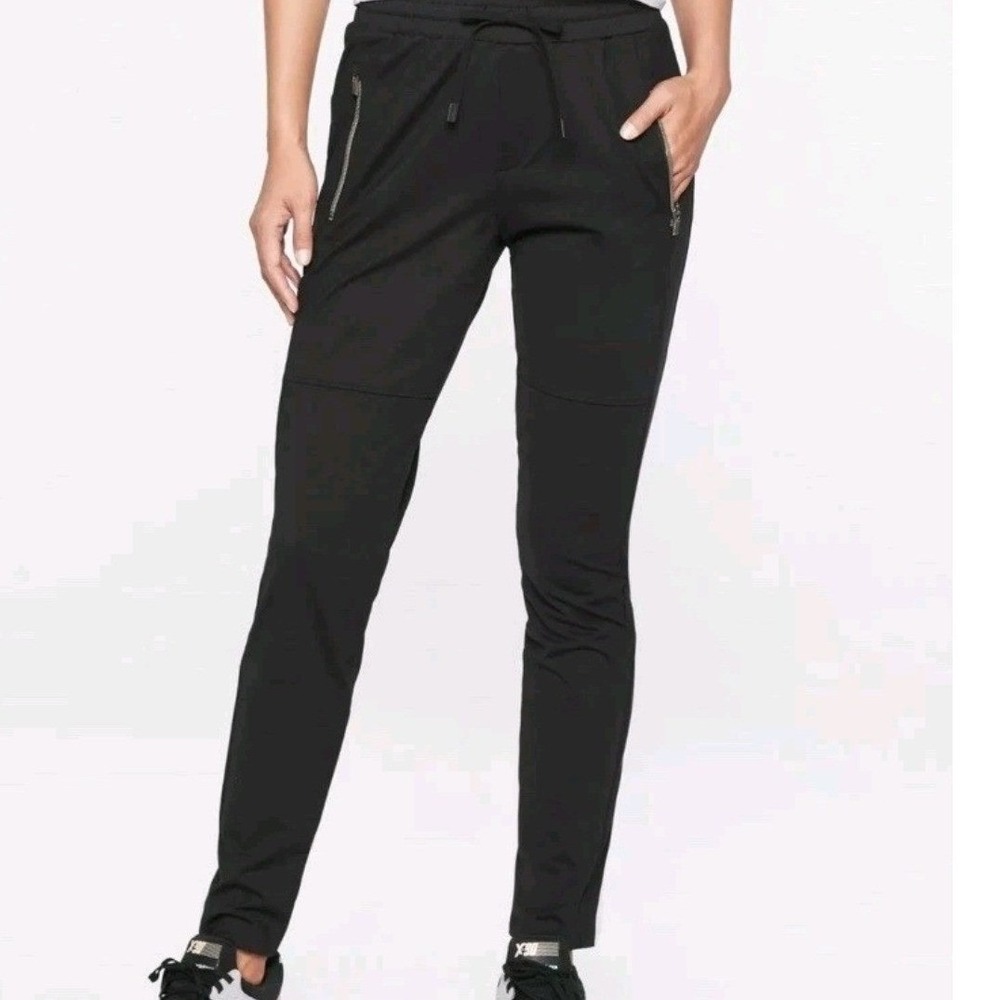 Athleta Trekkie North Jogger Pants Womens Small Black Drawstring Zip Pockets‎